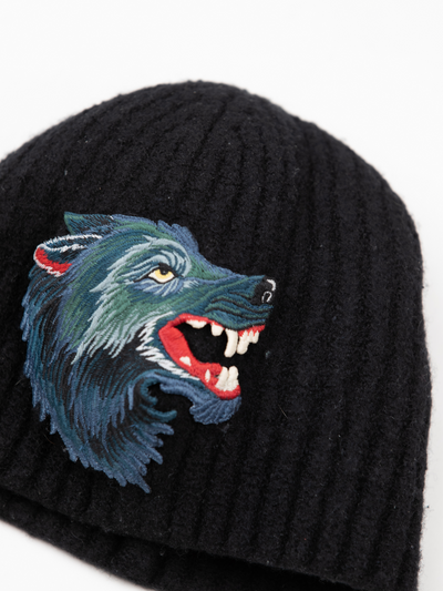 Wool Wolf Embroidered Knit Beanie