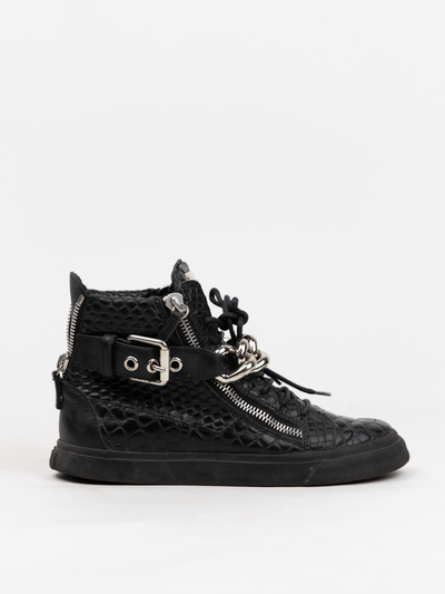 Leather Croc Embossed Chain Sneakers