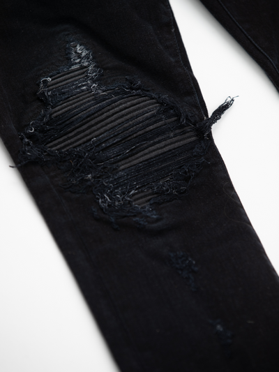 MX1 Distressed Leather Panelled Jeans