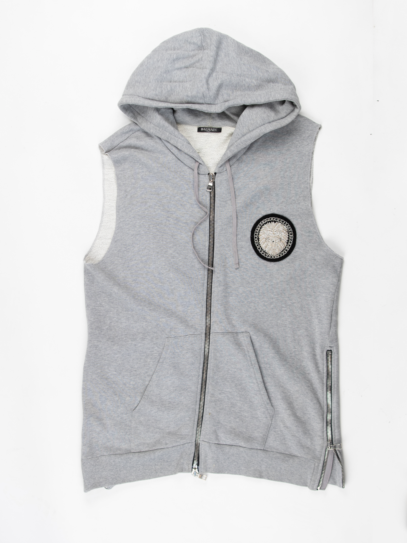 Ash Silver Embroidery Sleeveless Hoodie