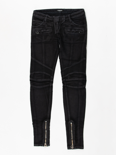 Zip Black Washed Biker Jeans
