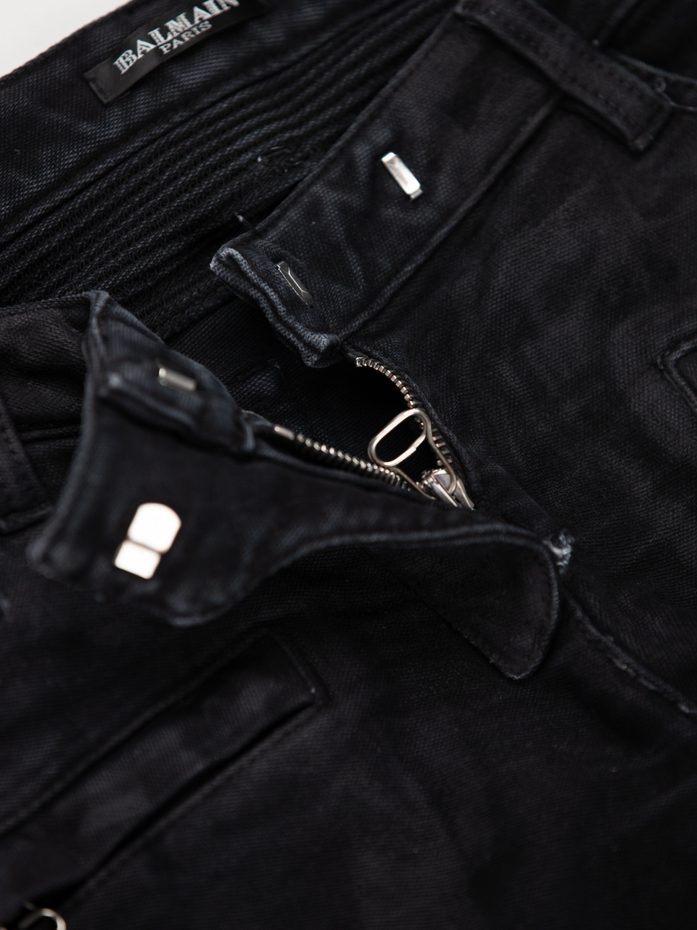 Zip Black Washed Biker Jeans