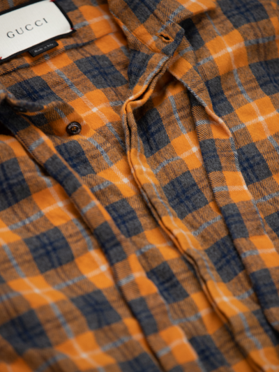 Orange Check Collar Strap Shirt